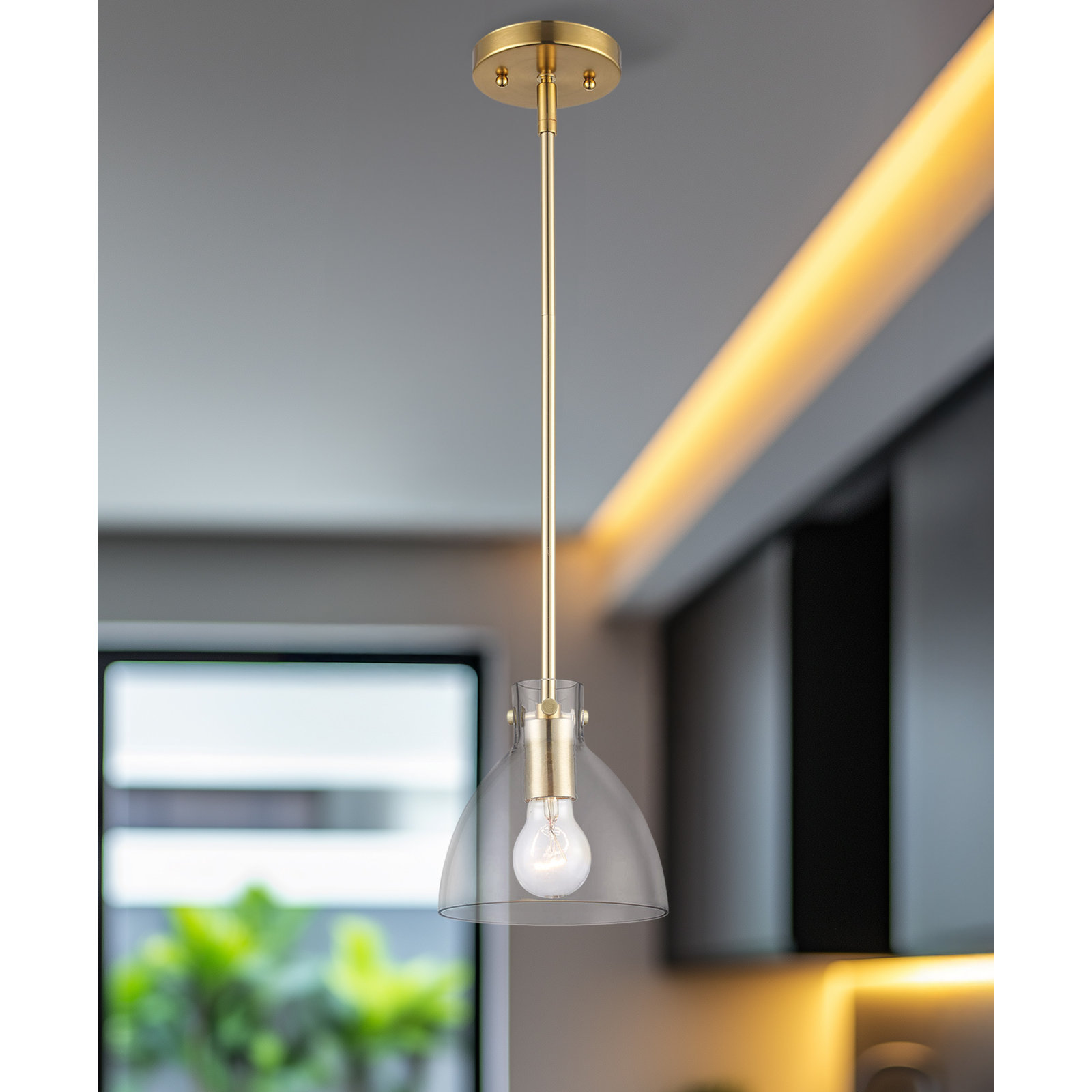 Martins Single Light Glass Pendant, Antique Gold, 44.8" H x 6.7" W x 6.7" D