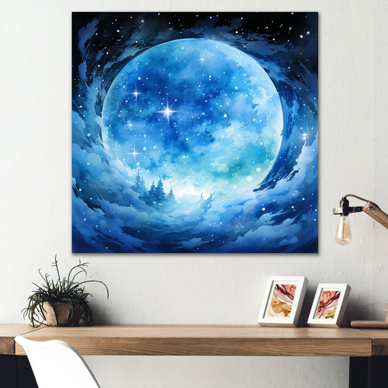 «Blue Cosmic Plaet II», art mural en métal sur la planète espace, H 36 po x l 36 po