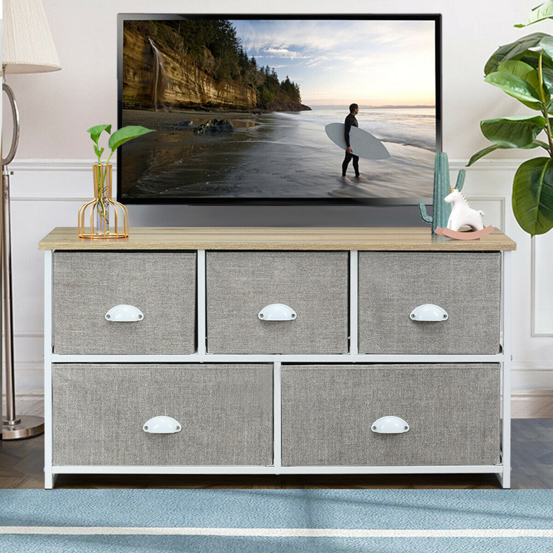 Commode 5 tiroirs Minden, Blanc