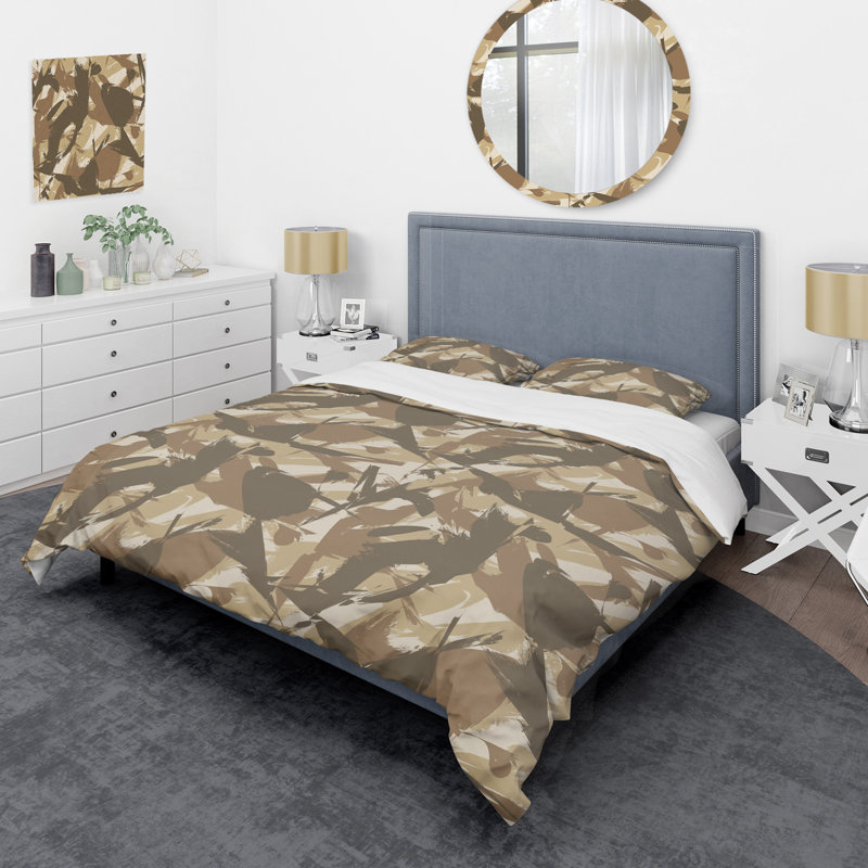 Ensemble de housse de couette en microfibre brun / beige 3 pièces