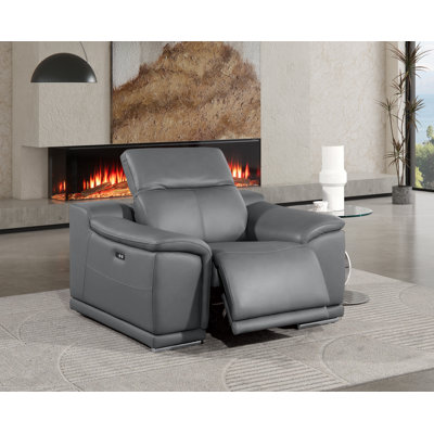 Power Reclining Chair With Adjustable Headrest In Genuine Leather