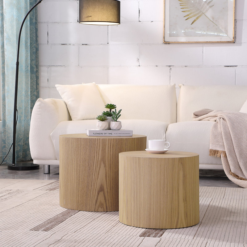 Table d'appoint, table basse, table de bout, ensemble de 2 tables gigognes avec placage de chêne