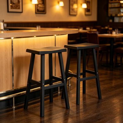 Modern Resin Saddle Bar Stools Set of 2, 24" Black Counter Chairs with Footrest for Kitchen Island