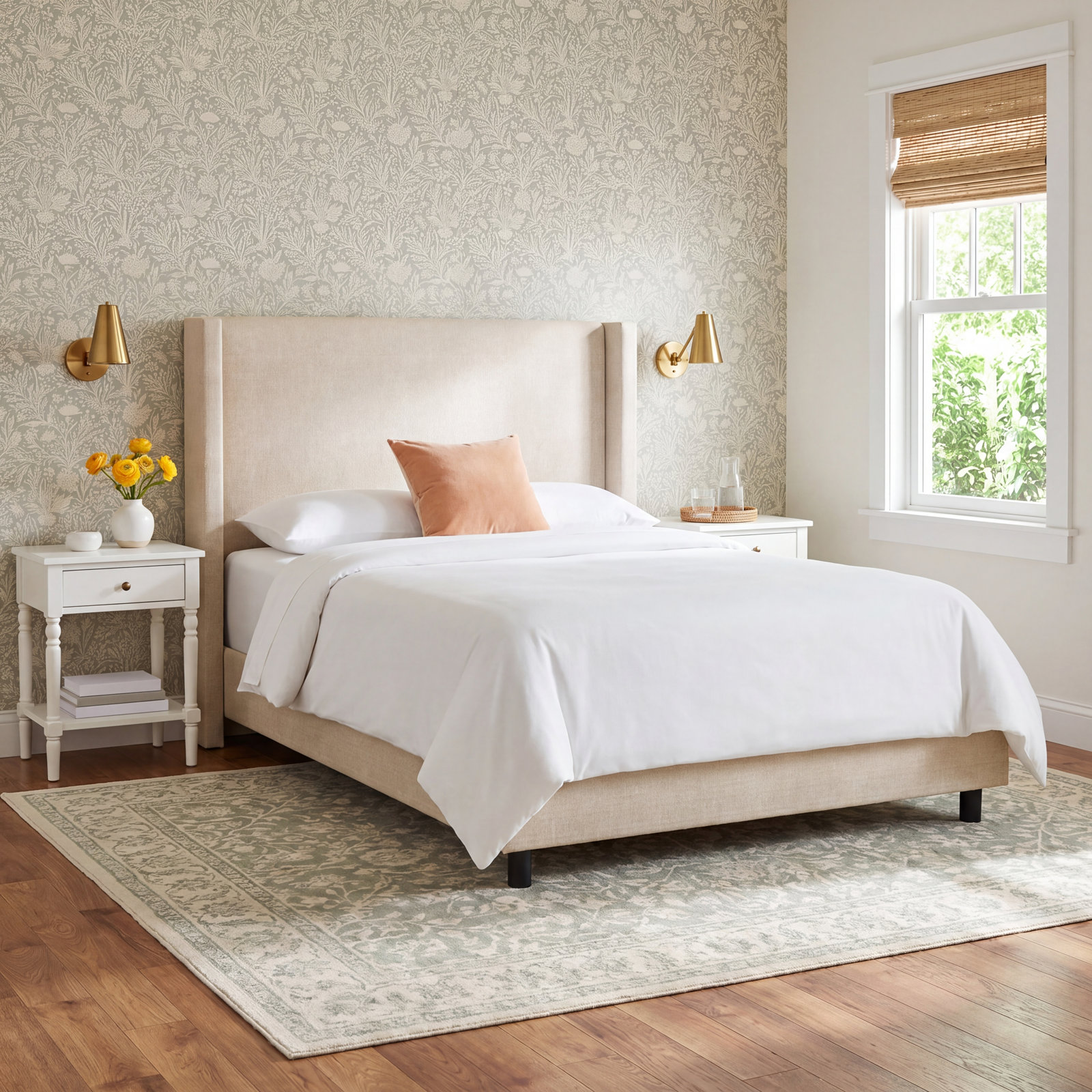 Benson Wingback Bed, Beige, King