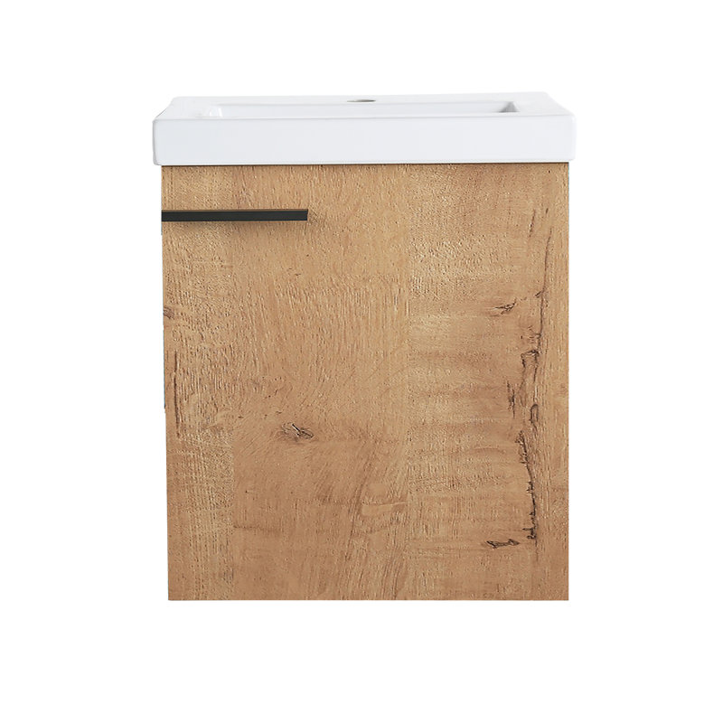 Meuble-lavabo mural simple 18 po avec comptoir en céramique Delberta, Imitation chêne