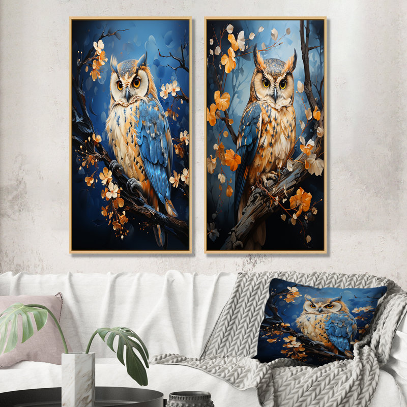 «Enchanted Forest Sentinels Owl - Owl», ensemble de 2 reproductions d'art mural, Cadre flottant brun, H 28 po x l 25 po