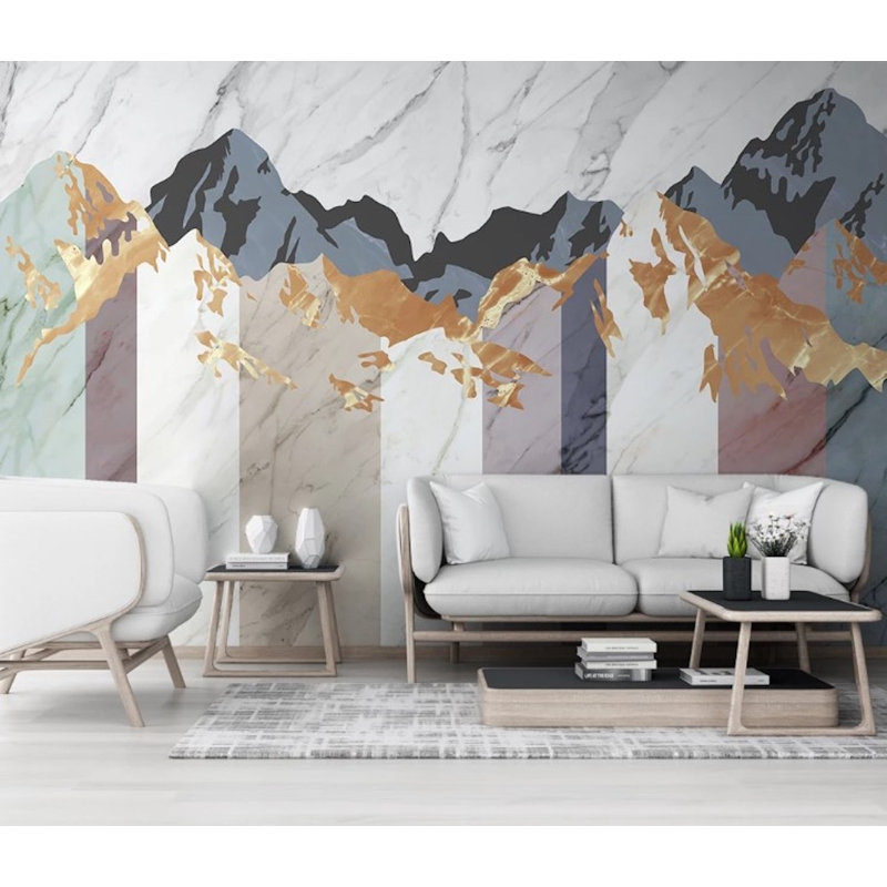 Papier peint amovible à motif montagnard de conception artistique de style scandinave, L 75 po x L 112 po