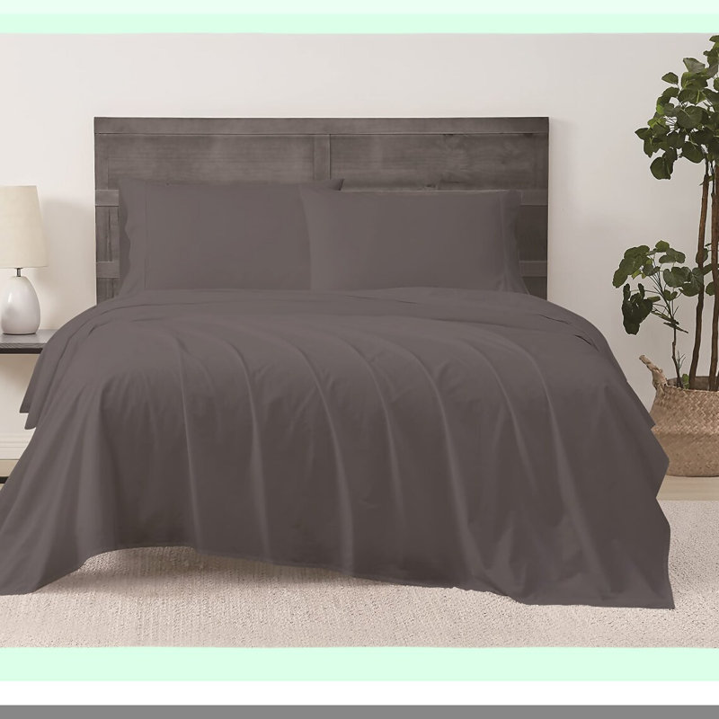 Luxury Grey Percale Full Sheet Set - 4 Piece Bedding Bundle with Solid Pillowcases - Soft, Breathable Fabric for Full Size Beds - Hotel Quality Sheets
