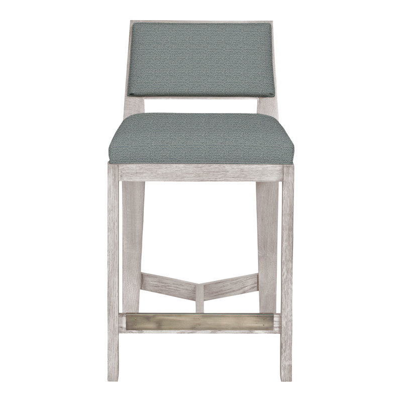 Scoville By Thom Filicia Upholstered Counter Stool with Solid Wood Frame, Gris colombe, Cobalt Tuck