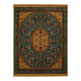 Artemis Machine Woven Wool Oriental Area Rug in Petrol/Gold