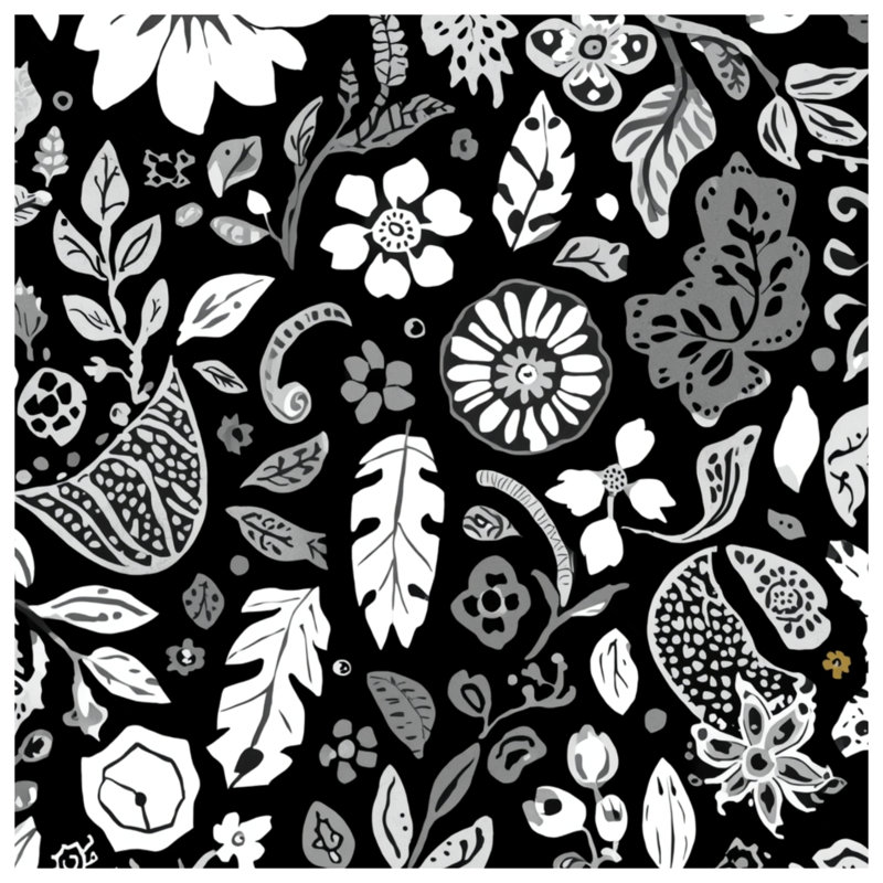 Couvertures à motif floral noir et blanc, L 60 po x H 80 po