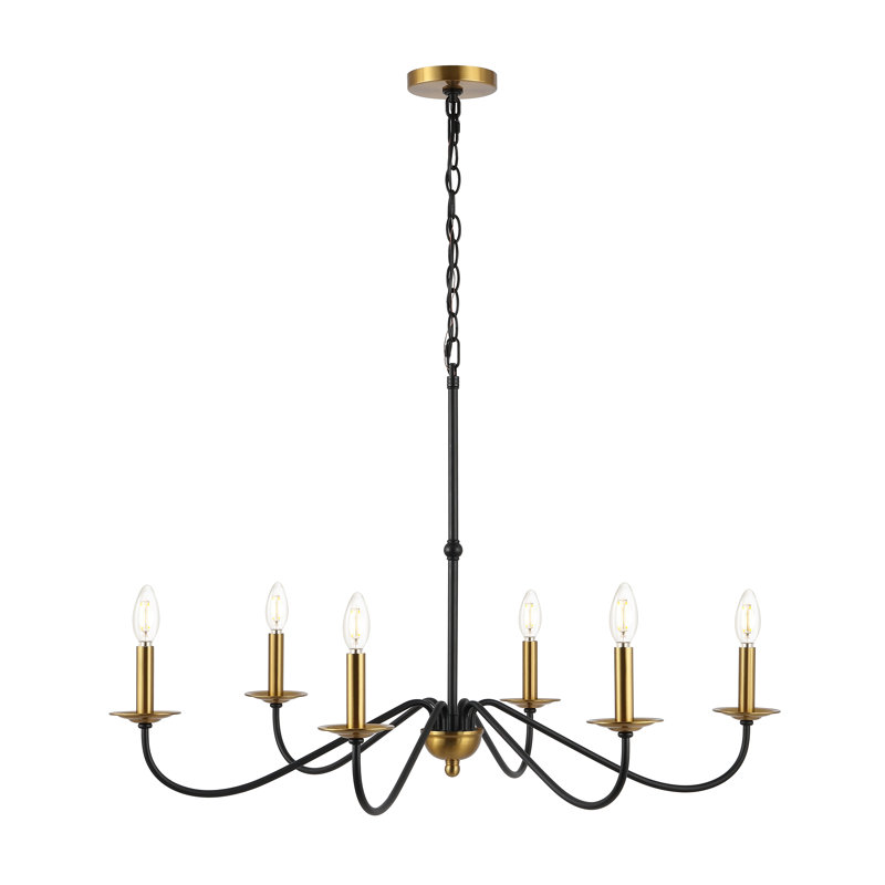 Lustre Wicklow Bohemian Farmhouse, Noir mat / laiton doré, H 22 po x l 34,75 po x P 34,75 po