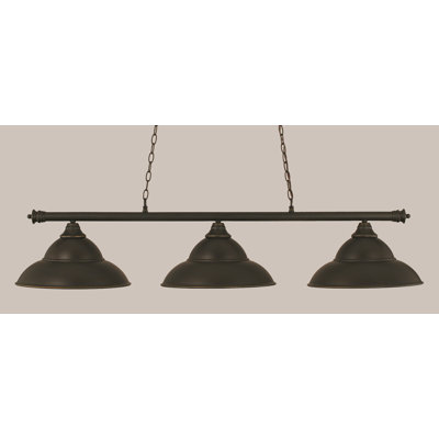 Oxford 3 Light Bar Shown In Brushed Nickel Finish With 16" Brushed Nickel Double Bubble Metal Shades