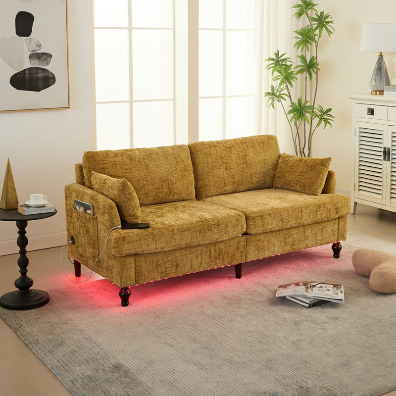 Canapé moderne en bois à 2 places avec lumière DEL, chargement USB et rangement pour le salon, la chambre à coucher et le bureau