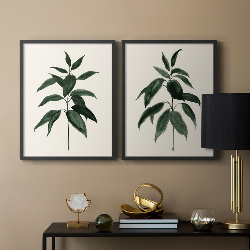 «Soft Greenery I», reproduction encadrée de qualité supérieure - prête à être accrochée - aucun clou requis - aucun clou requis
