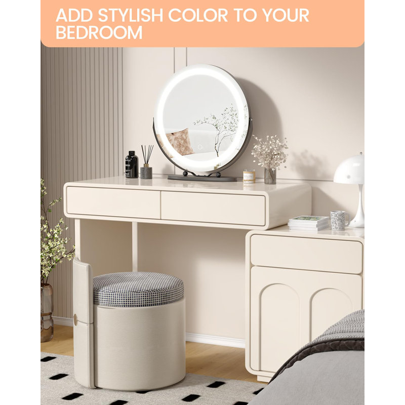19 Inch Vanity Mirror With Lights, Round Large LED Vanity Mirror With Smart Touch 3 Colours Dimmable, Touch Lighting, Black