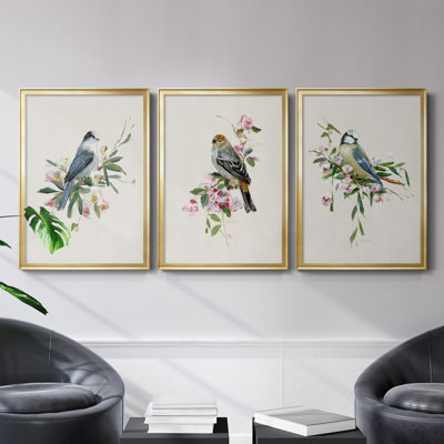«Spring Song Blue Bird», ensemble de 3 peintures sur toile encadrées