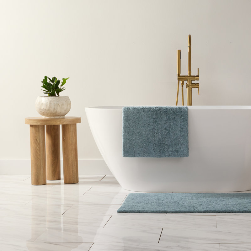 100% Cotton Reversible Bath Mats, Light Blue, 24 in x 17 in