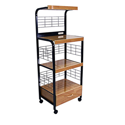 59.5" Tall 3-Tier Microwave Kitchen Cart With Drawer And Outlet(No Include Stool)