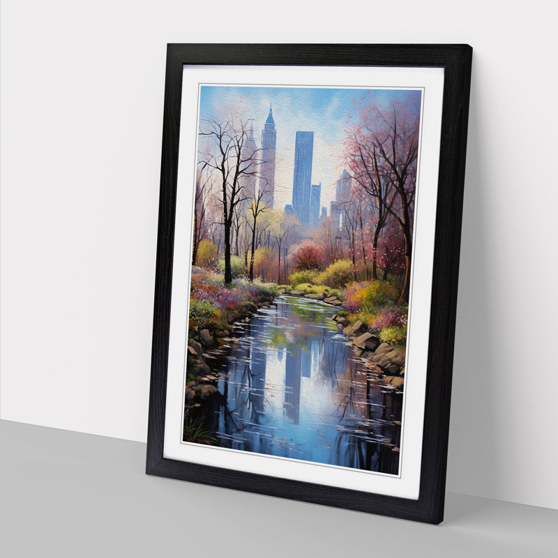 Central Park Realism - Single Picture Frame Print on Wood, 34cm H x 25cm W x 2cm D, Black Framed