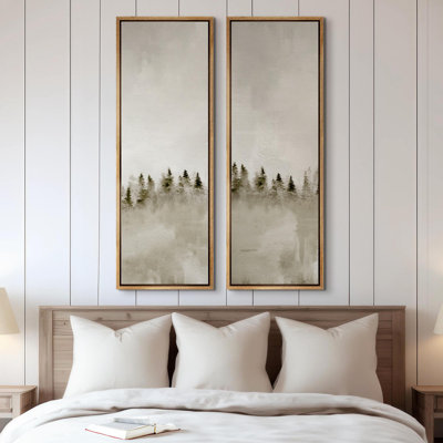 Minimalist Misty Pine Tree Forest Wall art - 20x60 inches Framed Canvas Set of 2