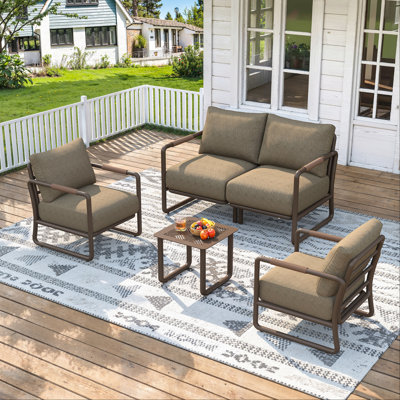 Outdoor Aluminum Patio Furniture Set, 4-Seats Patio Conversation Sofa Set