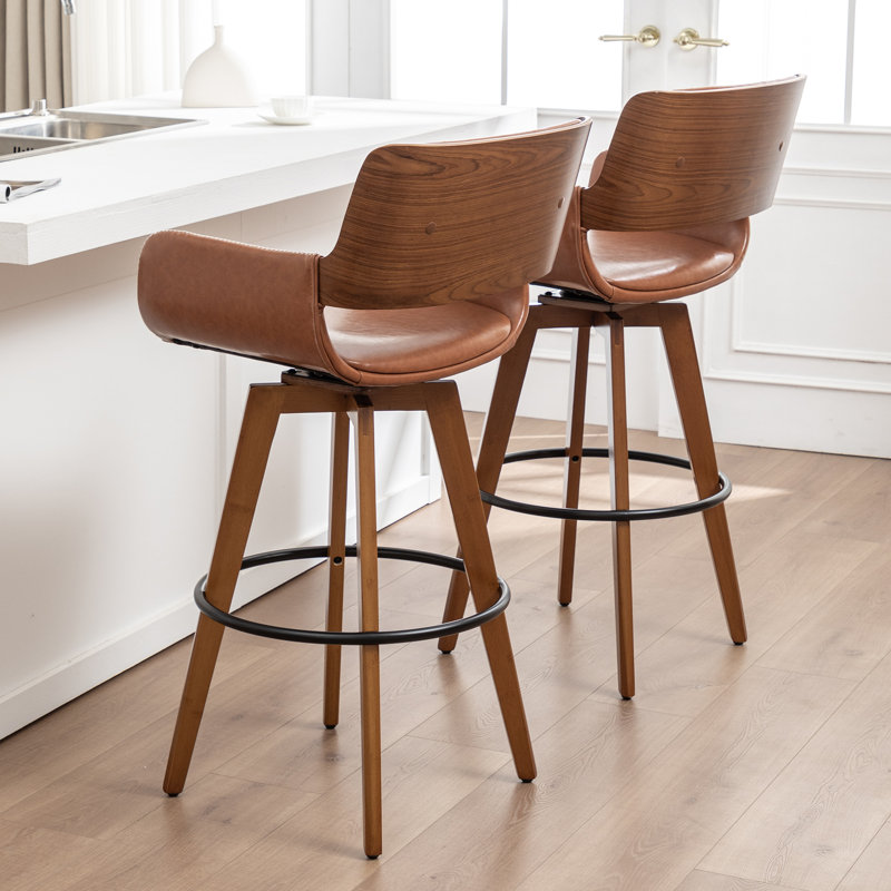 Tabourets pivotants rembourrés en similicuir Modern, Brun, Tabouret de bar (siège d'une hauteur de 29,72 po)