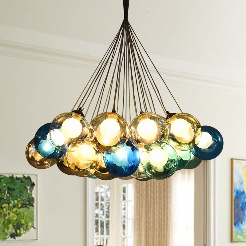 Abdurrahman Modern Colored Glass Bubble Globe Sputnik Chandelier Cluster Pendant, 86.61" H x 37.8" W x 37.8" D