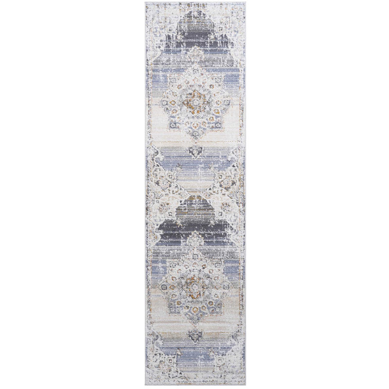 Loom & Collection 2x8 Area Rug In Cream/gold Medallion - Non-shedding, Stain , Fits Rustic Living Room, Bedroom, Dining Room Ideal For Mid-century Modern Dining,