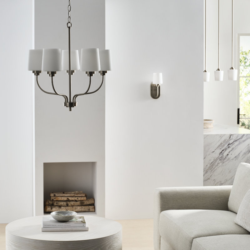 Lustre classique / traditionnel à 5 lumières Windom, Oui, Nickel brossé