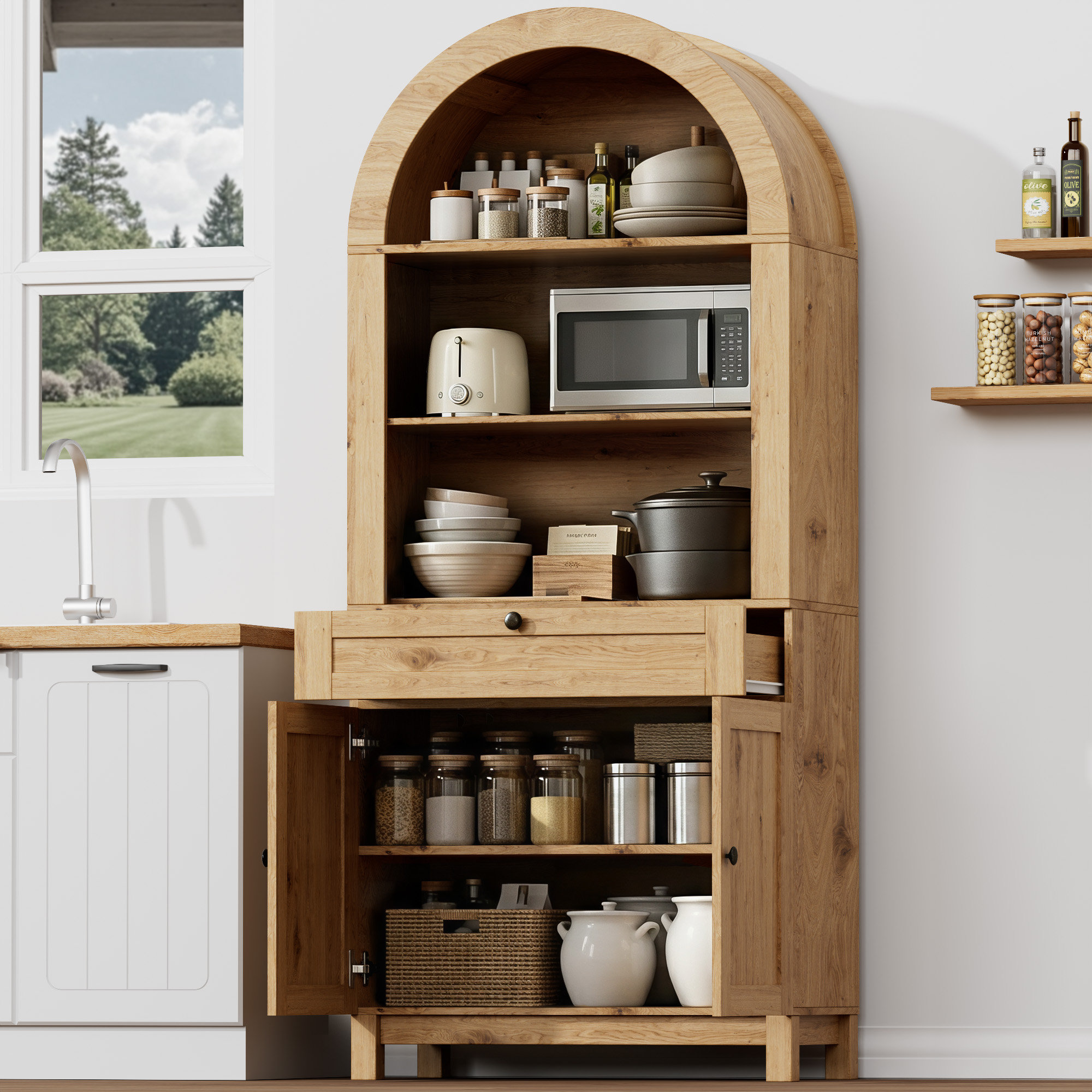 Lark Manor™ 71" Arched Storage Bookcase, Display Cabinet With Adjustable Shelf And Drawer & Reviews | Wayfair