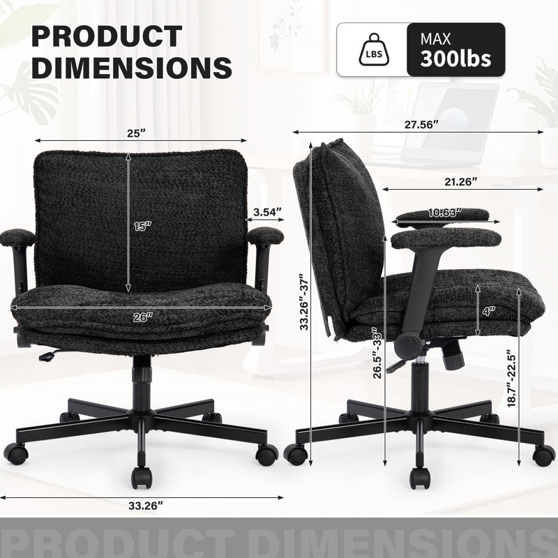 Modern Teddy Cross legged  Office Chair With Flip&Up Down Adjustable Armrests, Black