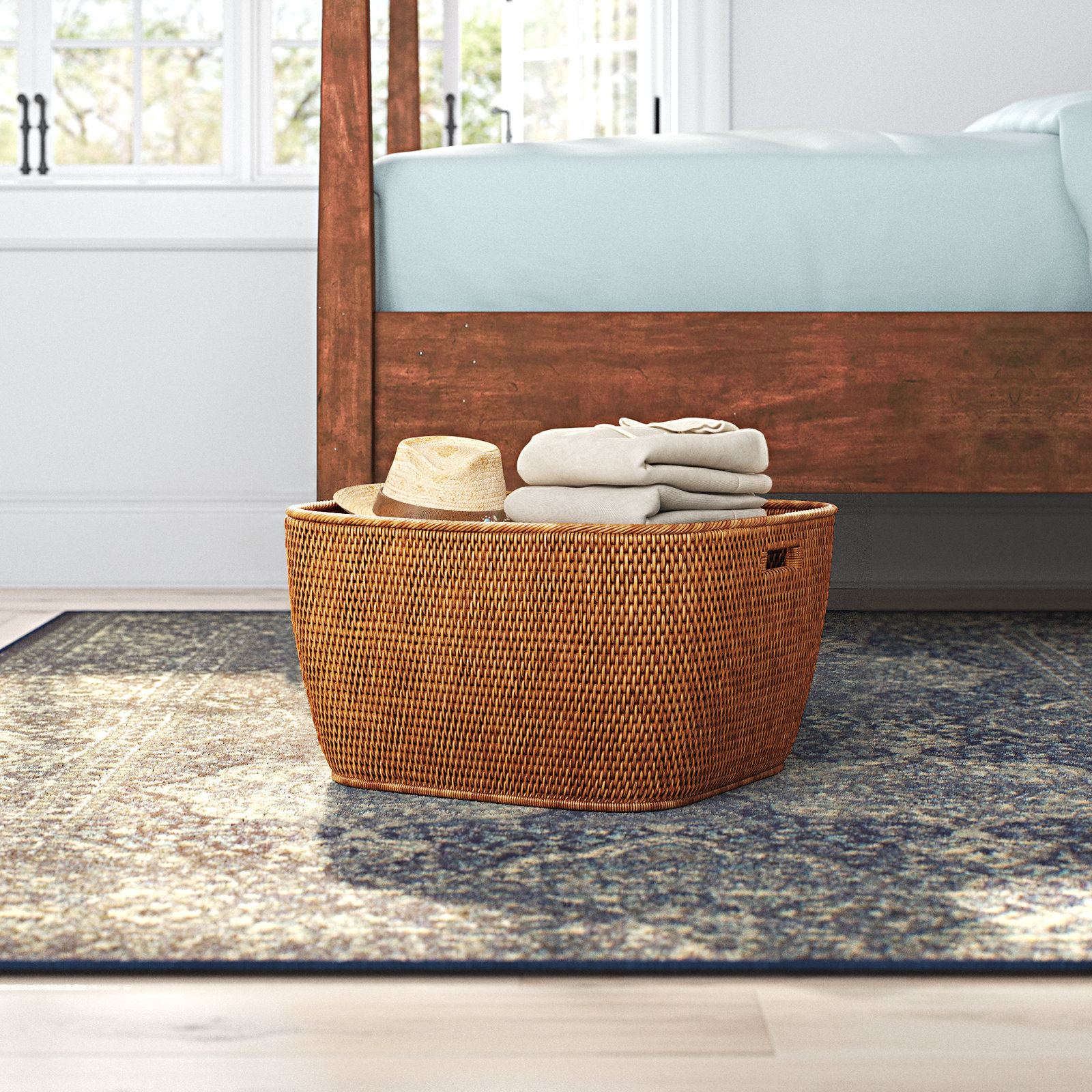 Handmade Rattan Storage Bin, 13" H x 20" W x 24" D, Honey Brown