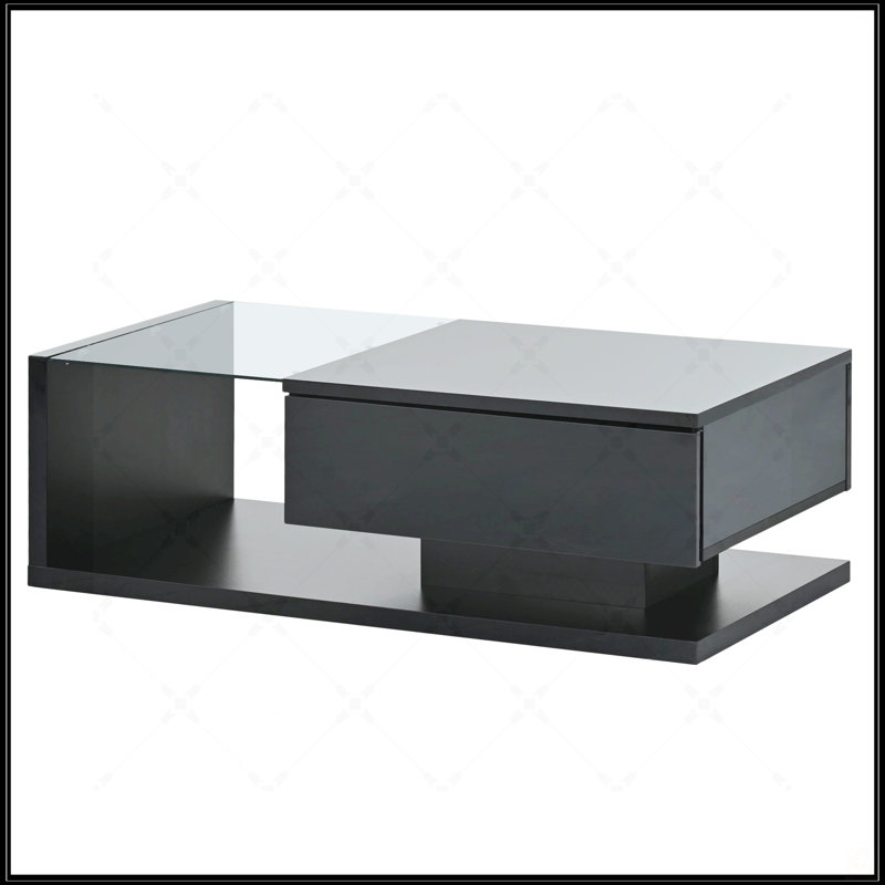 Table basse moderne avec verre trempé, Noir