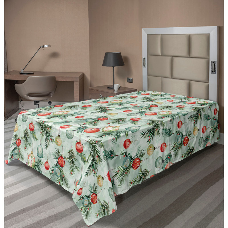 Drap plat moderne de style bohème Ambesonne, Drap plat pour lit simple TG, Vert menthe pâle / motif floral vermillon