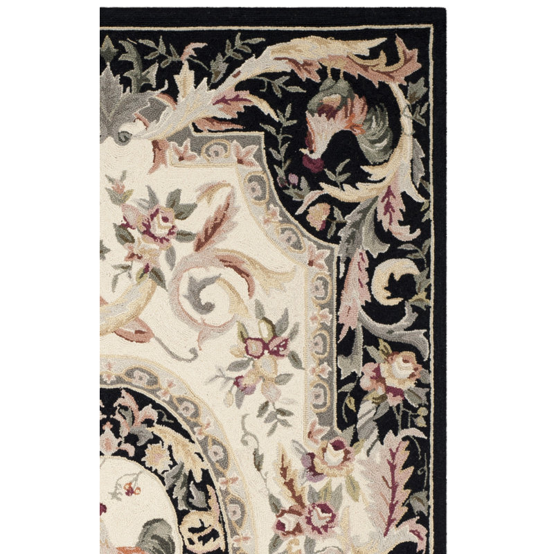 Kinchen Hand Hooked Wool Floral Rug, Rectangle 3'9" x 5'9"