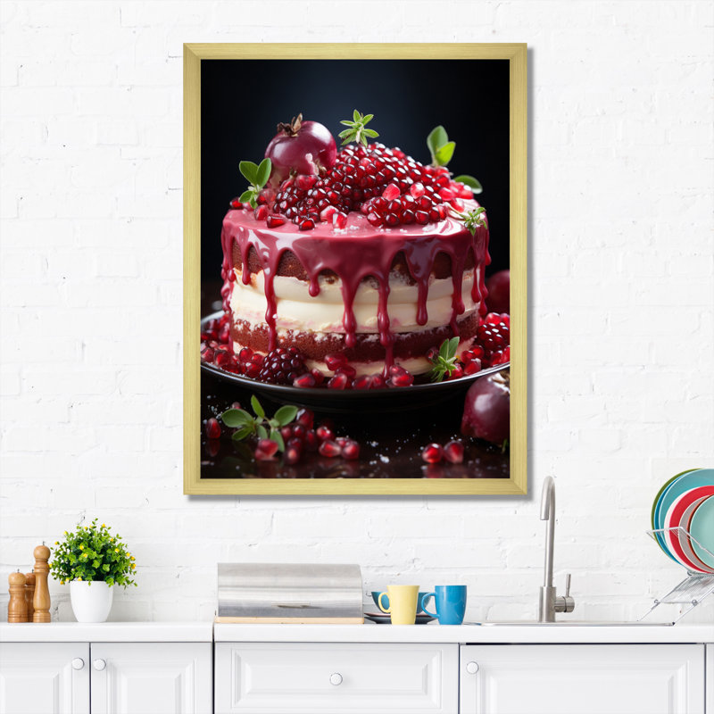 Gâteau à la grenade sauvage Mmmmmmm, H 32 po x l 24 po x P 1 po, Cadre doré à une seule photo
