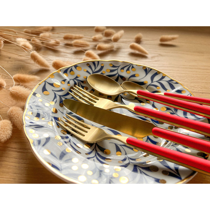 Fantasia 5 - Piece Stainless Steel Flatware Set - Service for 1, Red