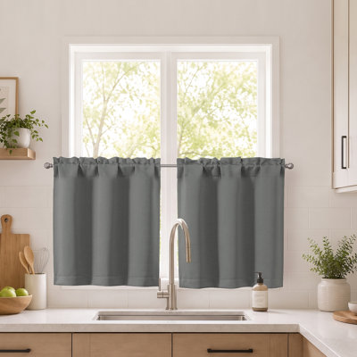 Light Grey Short Blackout Curtains 24 Inch Length, Small Kitchen Curtain Tier Rod Pocket Half Window Curtains for Bathroom Basement Cabinet Camper RV Bunk, 2 PCS, Each 30"Wx24"L