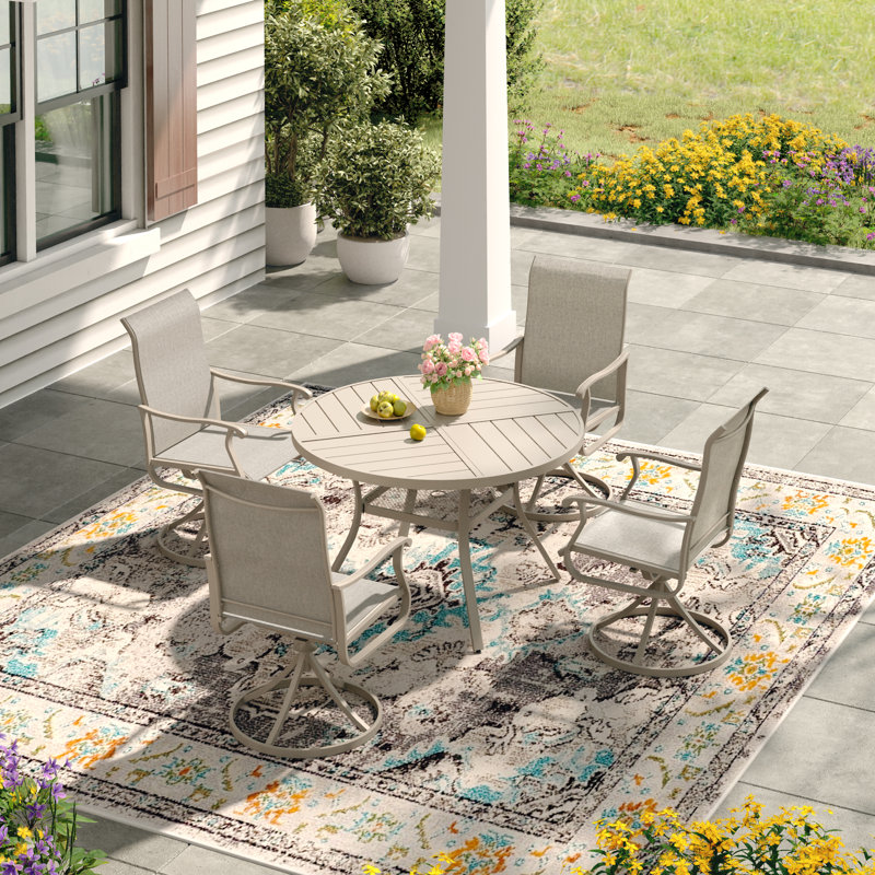 Outdoor Round Patio Dining Table, 28.3" H x 40.6" L x 40.6" W, Cream/Cream