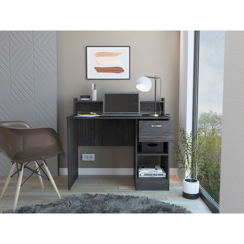 Bureau d'ordinateur 40 "avec tiroir de rangement et tablettes Charlotte - Bureau à domicile , Gris