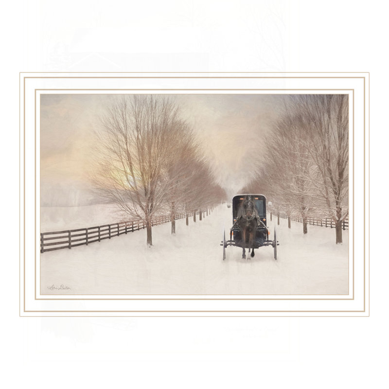 Art mural encadré Snowy Amish Lane, Blanc