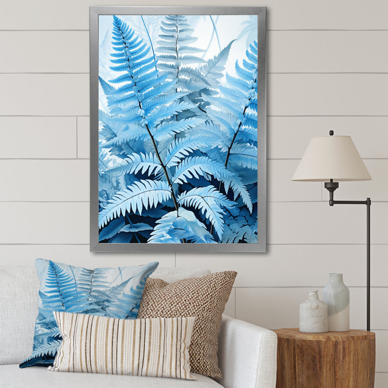 Herard Ferns Azure Dreams II - impression, H 32 po x l 24 po x P 1 po, Cadre photo argenté