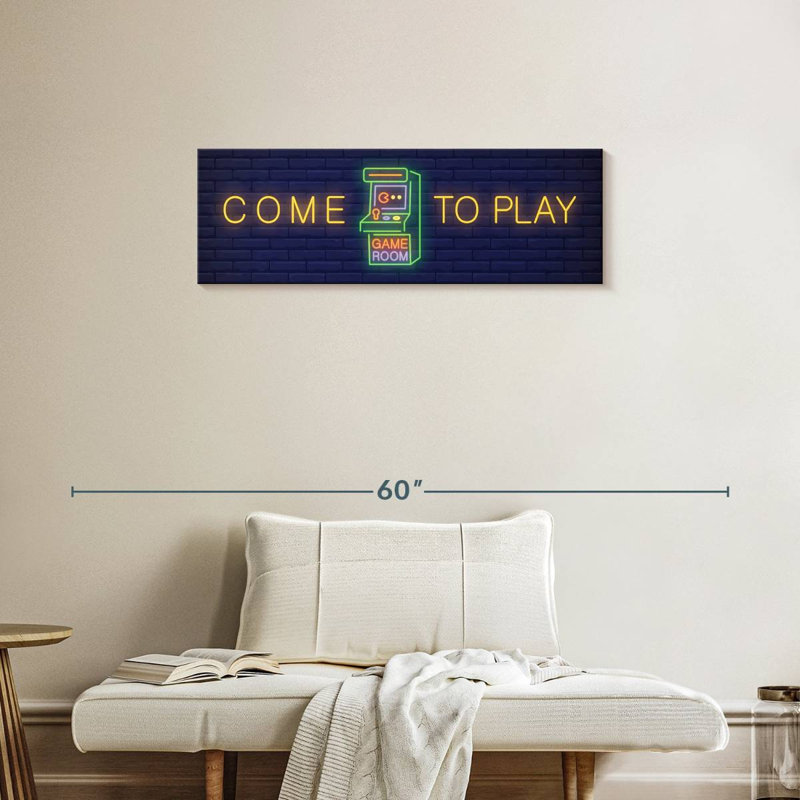 «Come To Play Game Room» sur toile, H 12 po x l 36 po x P 1,25 po