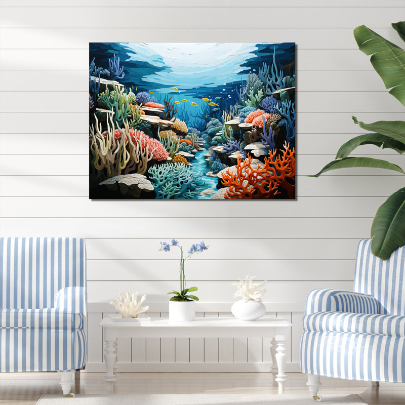 Rêve de récif marin sous l'eau, H 12 po x l 20 po x P 1 po, Toile tendue