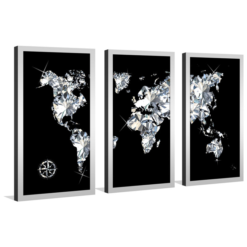 «World of Diamonds» par BY Jodi - ensemble de 3 reproductions d'art graphique, H 33,5 po x l 52,5 po x P 1 po