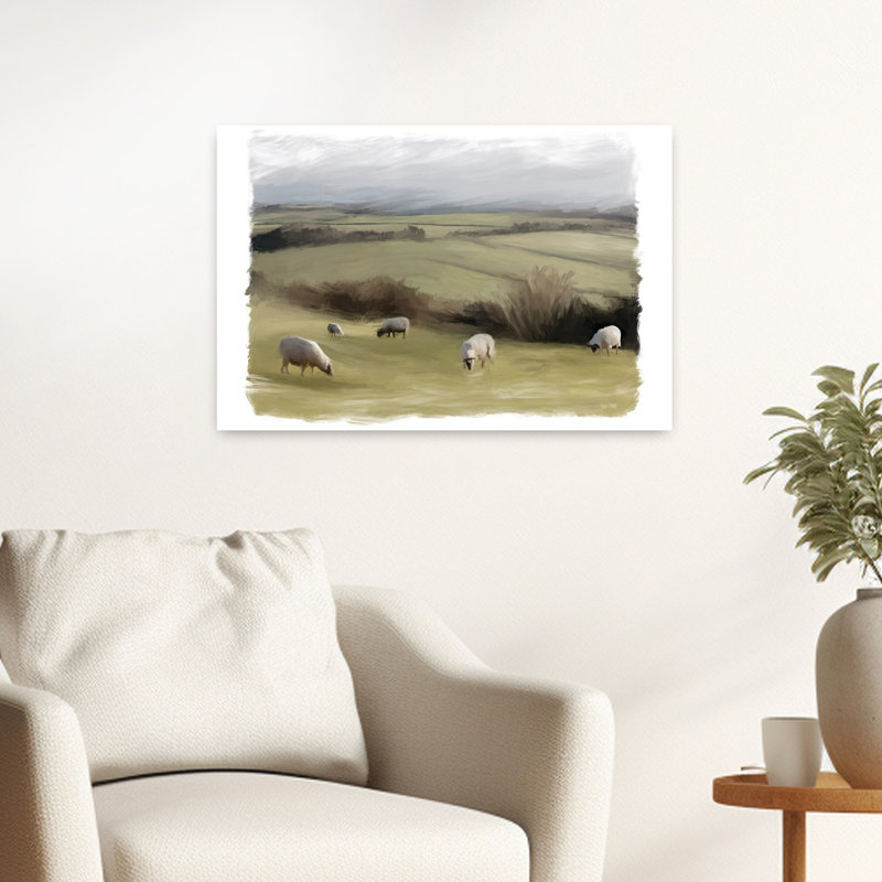Paysage roulant contemporain abstrait campagne, H 16 po x l 24 po