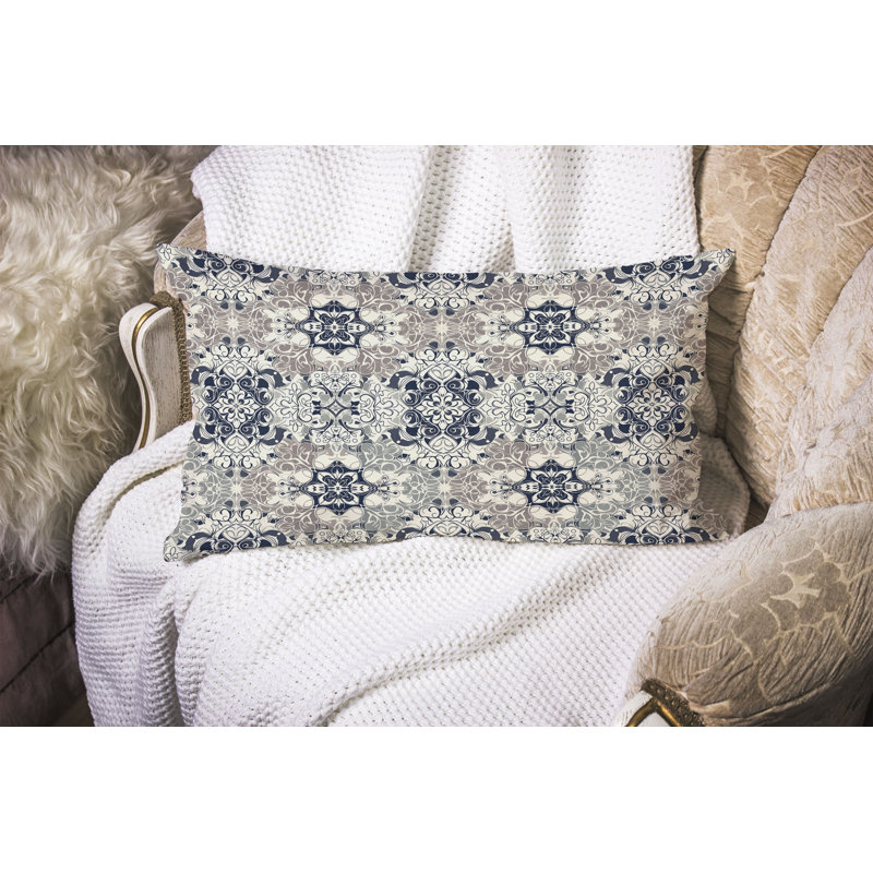 Vibrant Botanicals  Rectangular Throw Pillow, Blue/Ivory