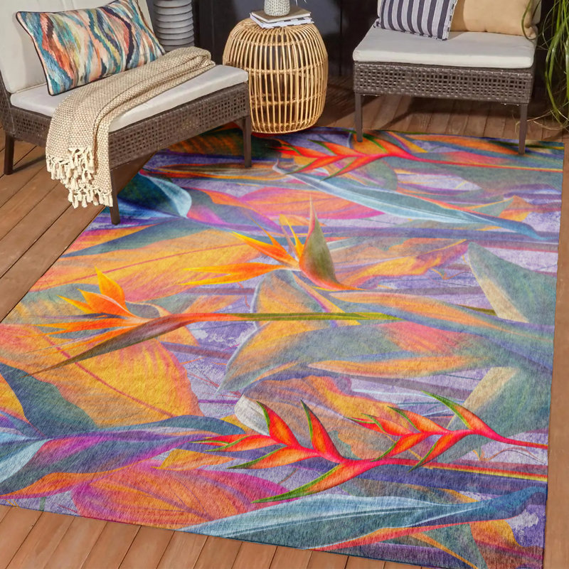 Tapis floral lavable en machine Braggs, Rectangulaire 8 pi x 10 pi