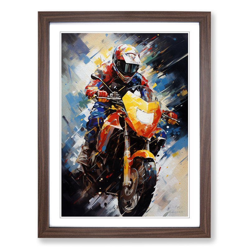 XYZ-FRM-V1223-4568 Motorbike Abstract - Single Picture Frame Print on Wood, 34cm H x 25cm W x 2cm D, Walnut 